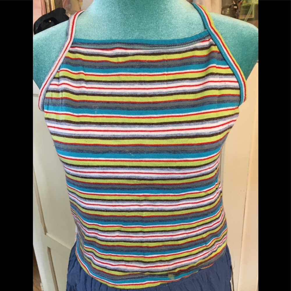 Totally Vintage 80s Tank Multi Bright Stripes Racerback Made in USA 🇺🇸